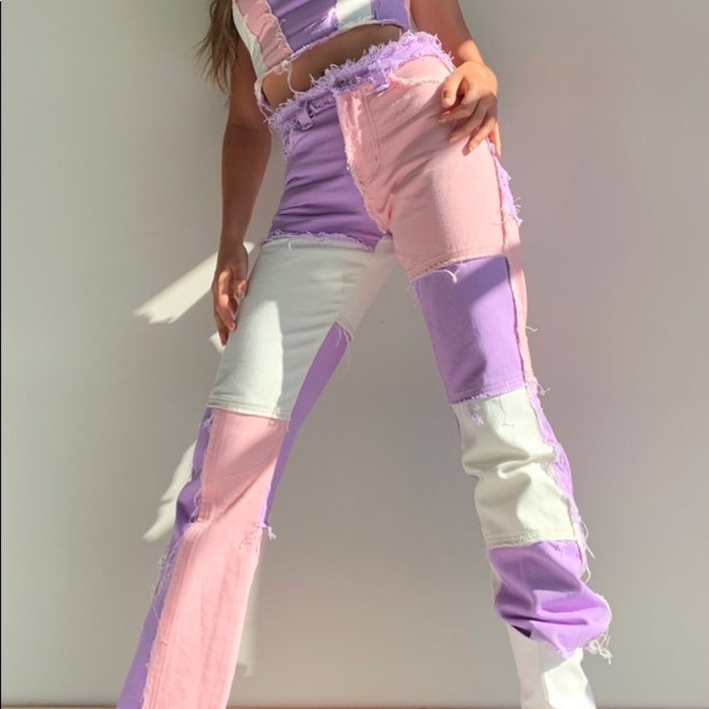 Jaded London Pink, Purple and White Patchwork Jeans